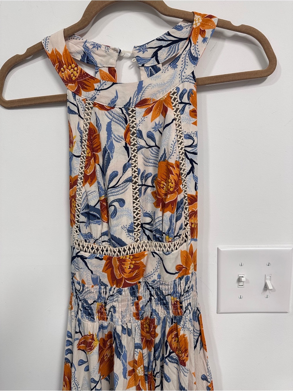 Anthropologie Sleeveless Floral Maxi Dress in Light Blue with Orange Bloom - Picture 5 of 7
